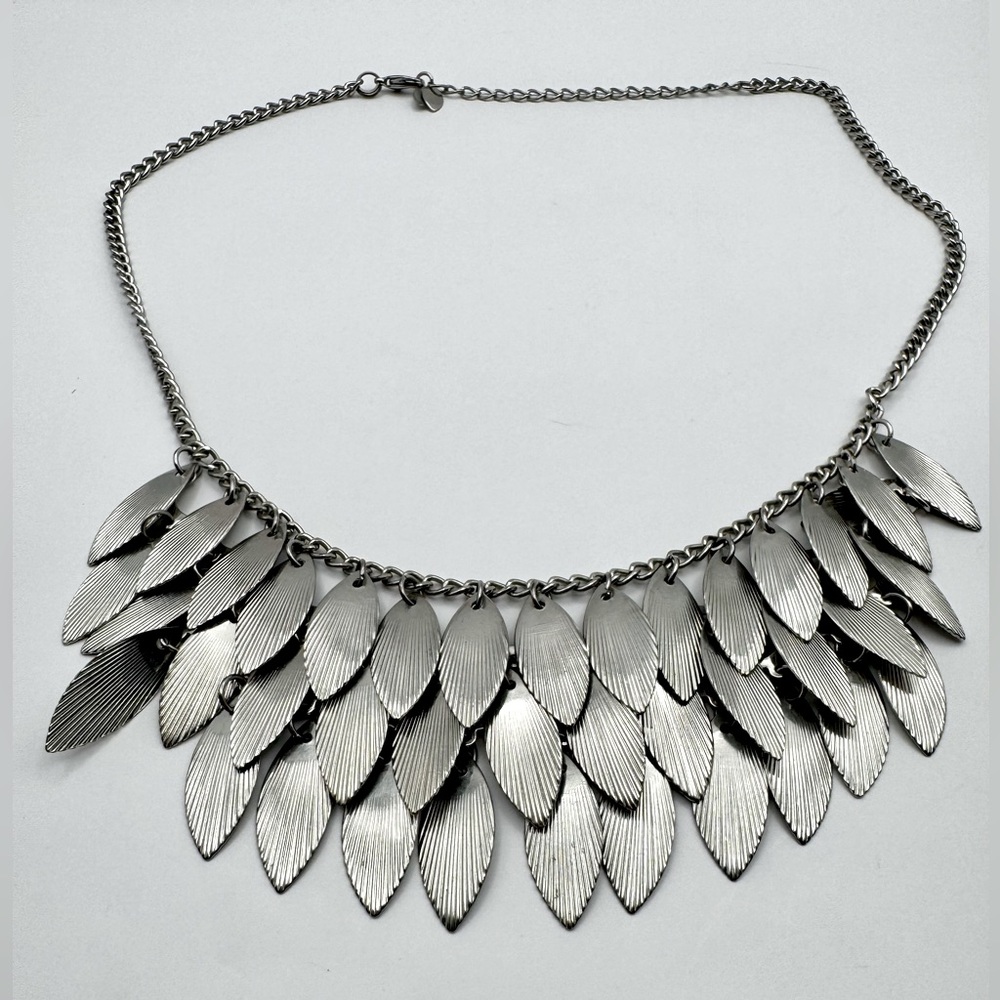 Dramatic Statement Bib Necklace Of Cascading Leaf… - image 1